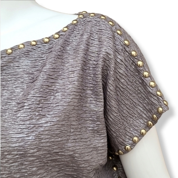 VINTAGE 80's SMITH & SMITH NYC Studded Shift Dress Small Mini Textured Crinkled - Picture 2 of 16